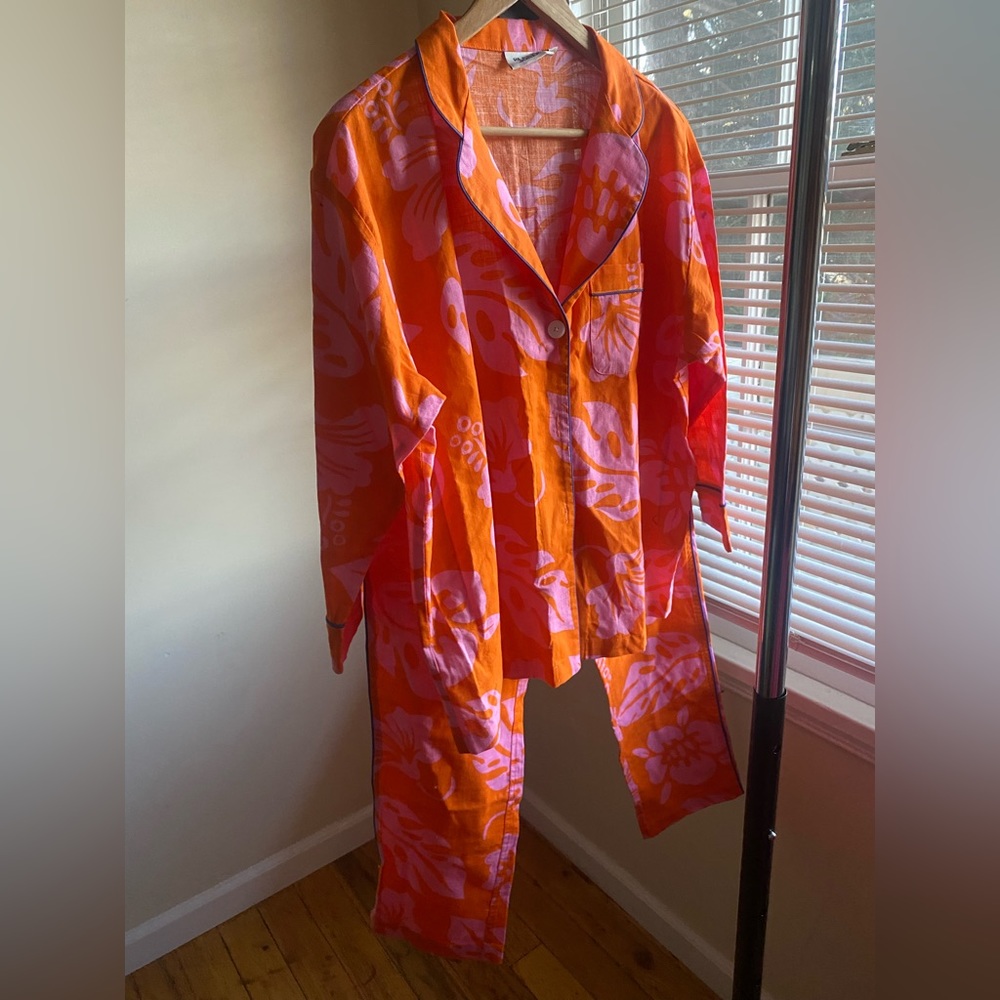 Sleepy Jones “Marina” pajama set Orange and pink Floral size Smal